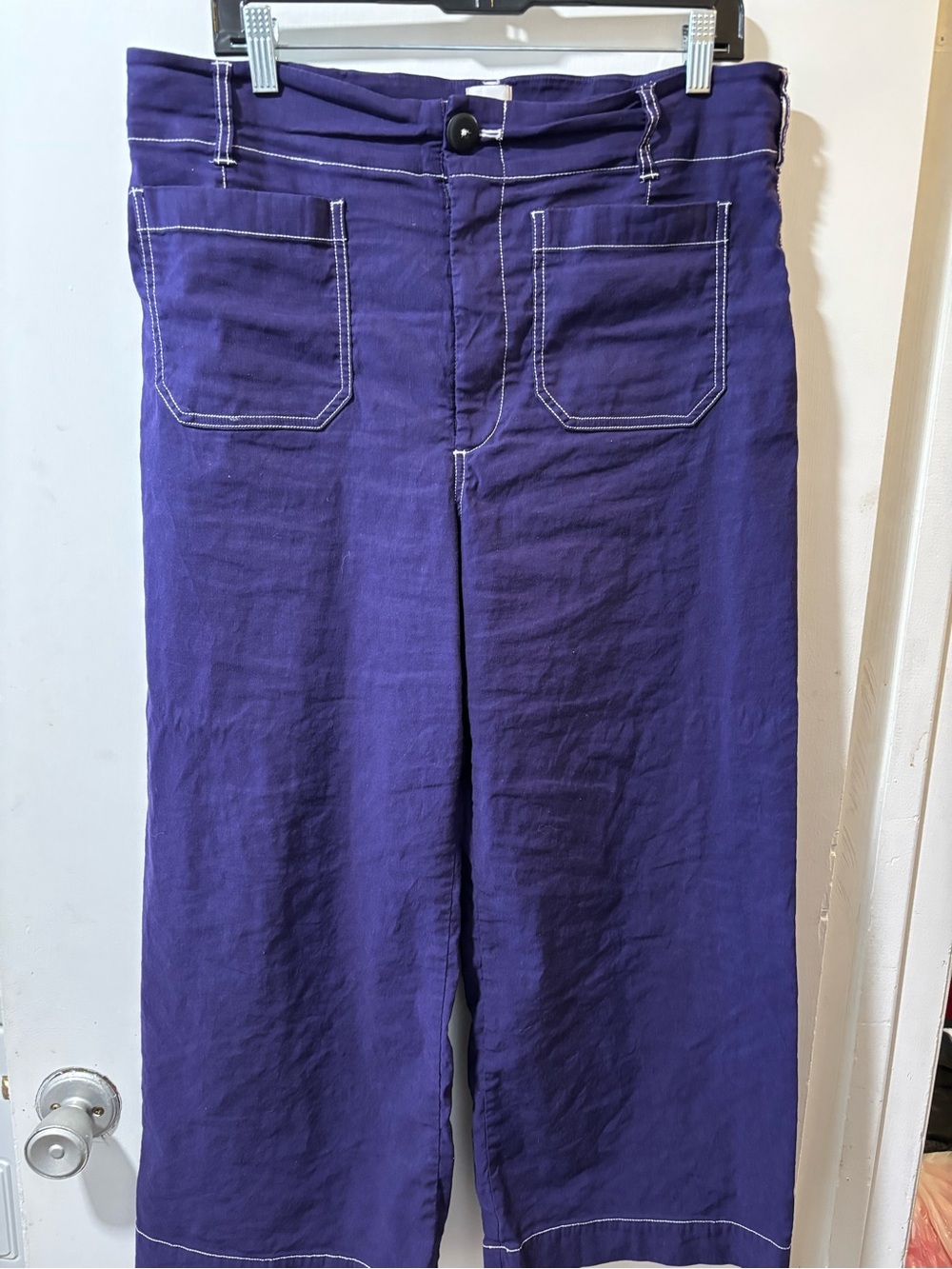 MAEVE The Colette Wide Leg High Rise Anthropologie Purple Contrast Stitch Sz 32 - Picture 2 of 9